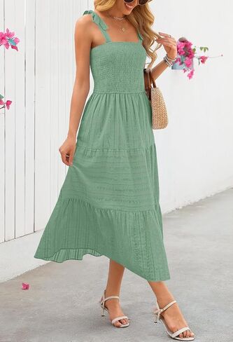 MEROKEETY Women's Summer Boho Maxi Dress Beach Vacation Casual Smocked A Line Sundress with Pockets in Saudi Arabia