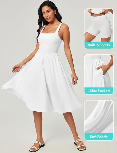 Iuga Sundresses for Women 2025 فستان صيفي مع بنيت في شورتات وبيرا سباغيتي حزام MIDI in Saudi Arabia