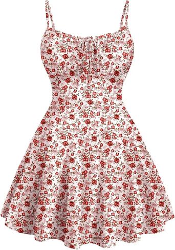 Verdusa Women's Plus Size Floral Boho Sundress Bow Tie Mini Cami Dress Holiday Flowy Dress in Kuwait