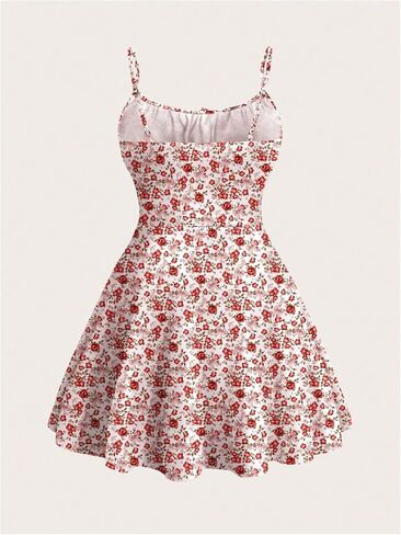 Verdusa Women's Plus Size Floral Boho Sundress Bow Tie Mini Cami Dress Holiday Flowy Dress in Kuwait