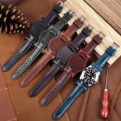 Onthelevel Leather Cuff Watch Strap 18mm 19mm 20mm 21mm 22mm Vintage Genuine Leather Bund Watch Band with Mat for Men in Saudi Arabia