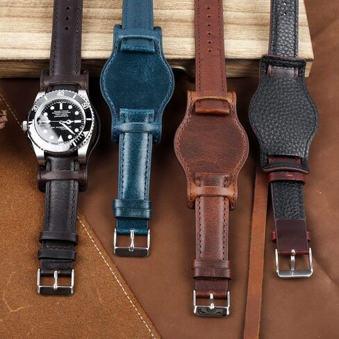 Onthelevel Leather Cuff Watch Strap 18mm 19mm 20mm 21mm 22mm Vintage Genuine Leather Bund Watch Band with Mat for Men in Saudi Arabia
