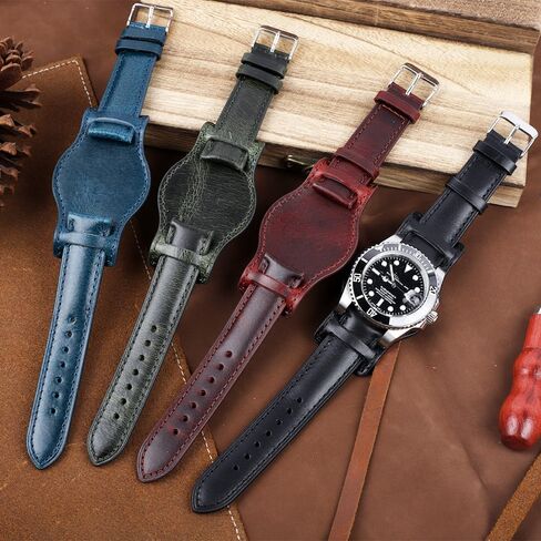 Onthelevel Leather Cuff Watch Strap 18mm 19mm 20mm 21mm 22mm Vintage Genuine Leather Bund Watch Band with Mat for Men in Saudi Arabia