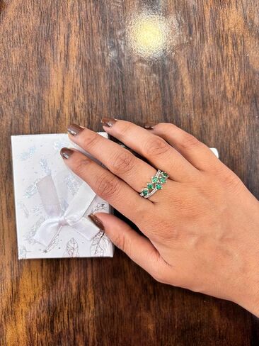 925 sterling Silver 3-Stone Complete Compling Rings محاكاة خضراء زركونيا الزركونيا CZ Coz Cockty Ring للنساء ، حجم روديوم المطلي 4-13 (925 STERLING SILVER ، 8) in Kuwait