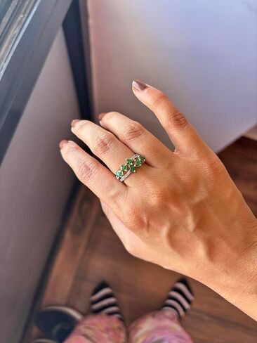 925 sterling Silver 3-Stone Complete Compling Rings محاكاة خضراء زركونيا الزركونيا CZ Coz Cockty Ring للنساء ، حجم روديوم المطلي 4-13 (925 STERLING SILVER ، 8) in Kuwait