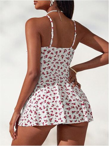 Verdusa Women's 2 Piece Floral Tankini Set Backless Swim Dress with High Waisted Bikini Bottoms in Kuwait