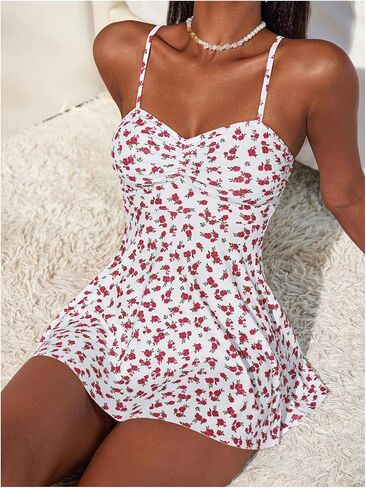 Verdusa Women's 2 Piece Floral Tankini Set Backless Swim Dress with High Waisted Bikini Bottoms in Kuwait