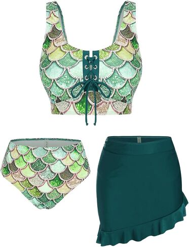 Rosegal Plus Size Women 3 قطع Tankini ملابس مربعات الحوريات العضوية الحركية in Kuwait