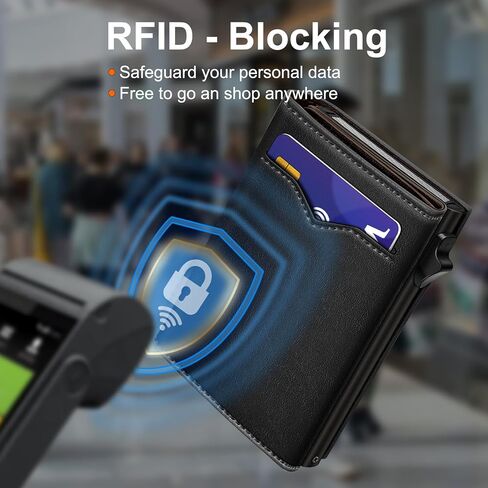 Wallet for Men,with Cash Pocket 2 ID Window 9-13 Cards,Metal Case Smart Slim Pop Up Credit Card Holder Flip with Magnetic Closure RFID Blocking Trifold wallet with Gift Box in Saudi Arabia