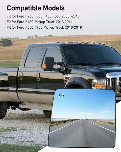 Driver Side Heated Mirror Glass Fit for Ford F250 F350 F450 F550 2008-2016 F150 Pickup Truck 2013-2014 F650 F750 Pickup Truck 2016-2019, Left Side Power Heated Rear View Mirror with Pry Plate in Kuwait