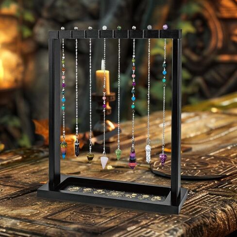 Wooden Pendulum Crystal Display Holder Wooden Crystal Display Shelf Moon Phase Witch Supplies Organiser for Incense Necklace Witch Rock Stone Jewelry Display in Saudi Arabia