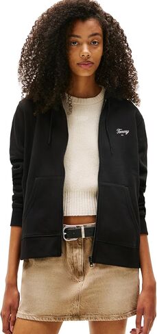 Tommy Jeans Women's Medium Weight Zip Up Hoodie with Script Logo and Drawstring in Saudi Arabia