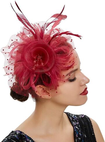 Women Fascinator Feather Flower Hair Clip Pin Brooch Corsage for Bridal Hairband Derby Hat Cocktail Party Wedding in Saudi Arabia