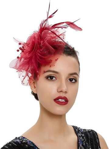 Women Fascinator Feather Flower Hair Clip Pin Brooch Corsage for Bridal Hairband Derby Hat Cocktail Party Wedding in Saudi Arabia
