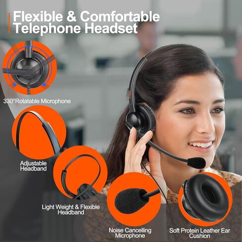 One Ear Wired Call Center Telephone Headset with 2.5mm Jack for Cisco SPA Polycom Pansonic, Office Landline Phone Headset with Noise Cancelling Microphone and 2.5mm/3.5mm Quick Disconnect Cable in Kuwait