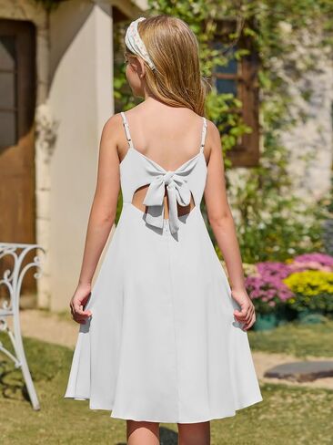 Yousify Girls 'Dress Square Neck Dium Summer Tie Back Spaghetti Straps Elegant Chiffon A-Line Party Dress 7-14 Years in Saudi Arabia