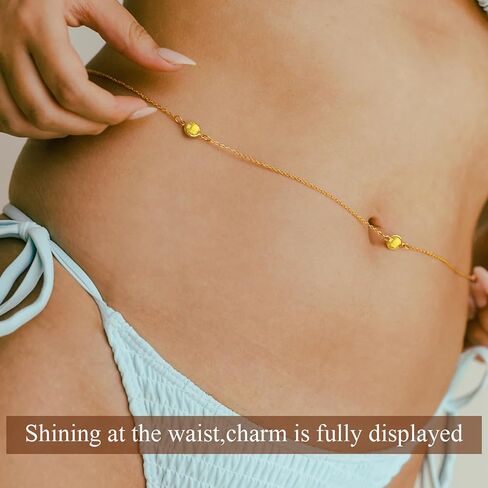 Waist Chain for Women, Birthstone Belly Chain Cubic Zirconia 14K Gold Plated Gold Beach Jewelry Non Tarnish Waterproof Sexy Bikini Summer Beach Adjustable Body Chains Jewelry for Her Gifts in Saudi Arabia