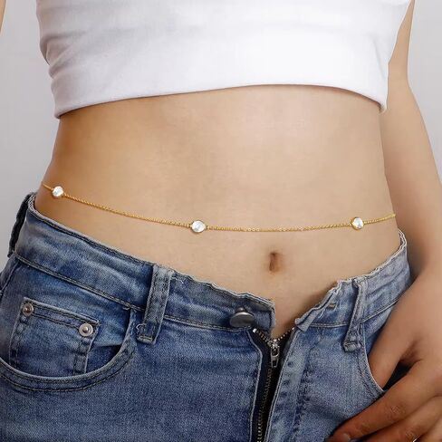 Waist Chain for Women, Birthstone Belly Chain Cubic Zirconia 14K Gold Plated Gold Beach Jewelry Non Tarnish Waterproof Sexy Bikini Summer Beach Adjustable Body Chains Jewelry for Her Gifts in Saudi Arabia