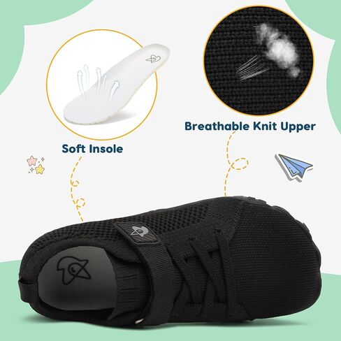 LeIsfIt Kids Barefoot Shoes Boys Girls Wide Toe Box Zero Drop Sneakers | Breathable Knit Upper, Hook and Loop Closure, Anti-Slip Outsole, Reinforced Toe, Minimalist, Hiking, Climbing, Outdoor in Kuwait