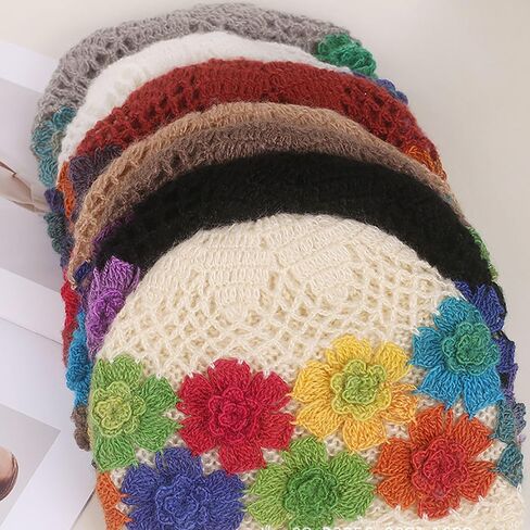 CORIRESHA Women's Boho Crochet Flower Beanie Handmade Cotton Hollow Out Y2k Summer Hat in Saudi Arabia