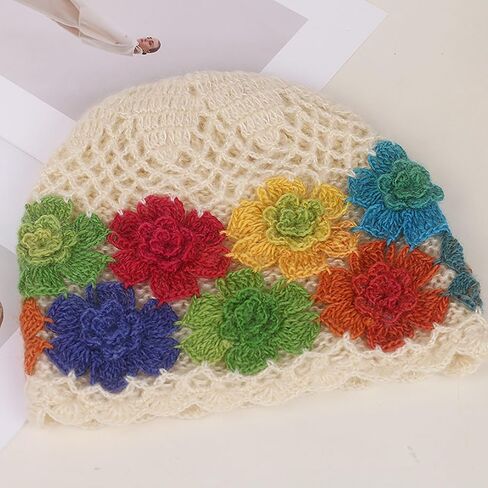 CORIRESHA Women's Boho Crochet Flower Beanie Handmade Cotton Hollow Out Y2k Summer Hat in Saudi Arabia