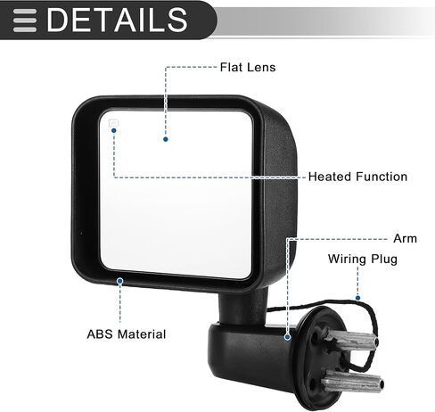 Motoforti Pair Driver and Passenger Side Mirror, Power Heated Rear View Mirrors Black Left Right Manual Fold Fit for Jeep Wrangler 2015 2016 2017 2018 in Kuwait