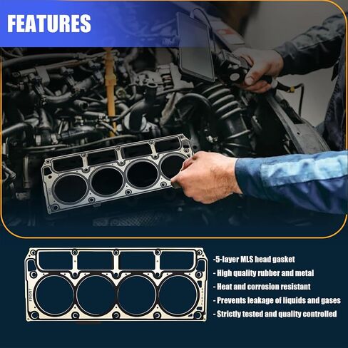 2 PCS 5 طبقة MLS محرك الأسطوانة حشيات الرأس متوافقة مع Chevy Corvette Camaro GMC Buick Cadillac CTS 6.0L 6.2L للمحرك LS2 LS9 LQ4 LQ9 L99 L76 L77 L96 L96 L94 in Kuwait