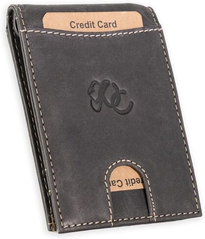 محفظة مقطع مقطع bifold ، جلد كامل الحبوب ، RFID محمية ، الجيب الأمامي الحد الأدنى (بني) in Kuwait