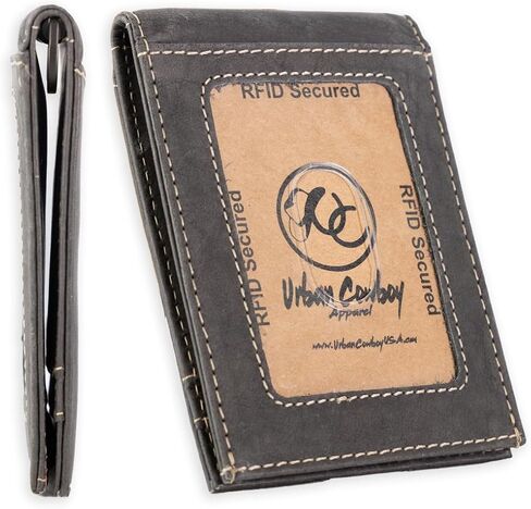 محفظة مقطع مقطع bifold ، جلد كامل الحبوب ، RFID محمية ، الجيب الأمامي الحد الأدنى (بني) in Kuwait