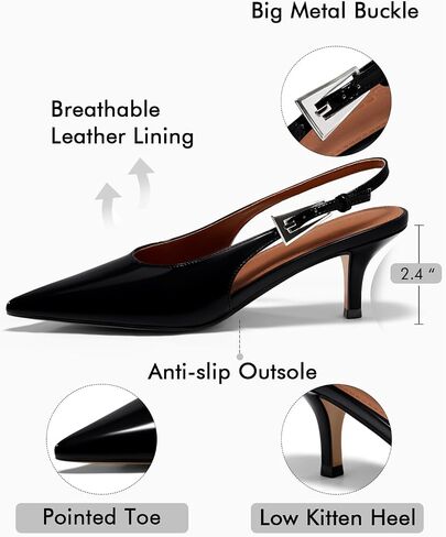 Coutgo Womens Slingback Heels Kitten Low Heel Dress Shoes Closed Pointed Toe Buckle Pumps Work Wedding Shoes in Kuwait