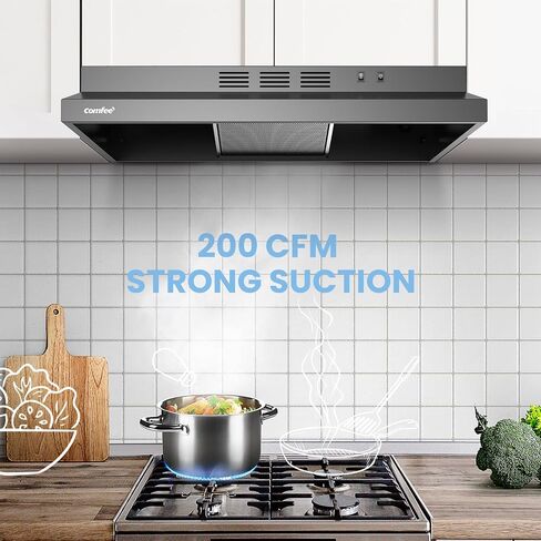 Comfee' Range Hood 30 Inch Ducted Ductless Vent Hood Durable Stainless Steel Kitchen Hood for Under Cabinet with 2 Reusable Filter, 200 CFM, 2 Speed Exhaust Fan in Saudi Arabia