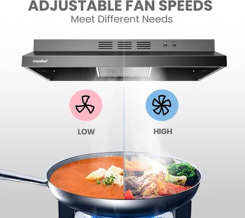 Comfee' Range Hood 30 Inch Ducted Ductless Vent Hood Durable Stainless Steel Kitchen Hood for Under Cabinet with 2 Reusable Filter, 200 CFM, 2 Speed Exhaust Fan in Saudi Arabia