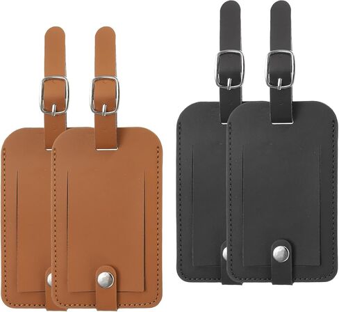 PATIKIL 4 Pack Luggage Bag Tags, PU Leather Suitcase Name Tags with Snap Travel Label Luggage Identifier Privacy Protection Travel Accessories, Black Brown in Saudi Arabia