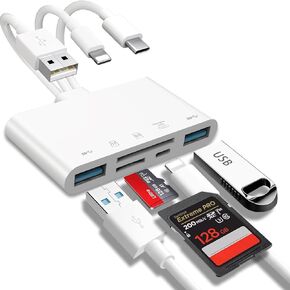 5 in 1 Card Reader, Memory Card Reader, SD Card, OTG Adapter for i-Phone/i-Pad, USB C and 2 USB A Devices with Micro SD & SD Card Slots, Supports SD/Micro SD/SDHC/SDXC/MMC - ALIFEE GLOBAL in Saudi Arabia