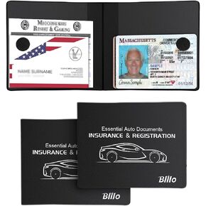 Blilo Car Registration and Insurance Card Holder, 2 Pack Leather Vehicle Glovebox Paperwork Organizer for Document Cards Driver's License, Key Contact Information Cards and More （Small）