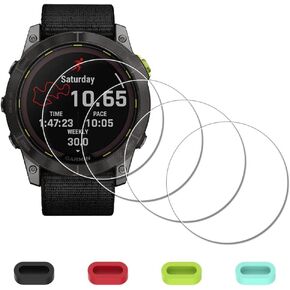 Screen Protector for Garmin Enduro 2 Ultraperformance GPS Smartwatch + Silicone Anti-dust Plugs [4 Pack] Tempered Glass Anti-Scratch Bubble-Free Easy Installation