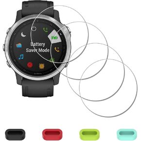 [4 Pack] Screen Protector for Garmin fenix 6S / 6S Pro / 6S Sapphire GPS 42mm Watch + Silicone Anti-dust Plugs Tempered Glass Anti-Scratch Bubble-Free