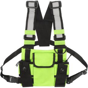 Radio Chest Harness Bag, Universal Two Way Radio Walkie Talkie for Searching Rescue Essentials, Oxford Tactical Chest Front Pack Pouch Holster Vest, Fruit Green