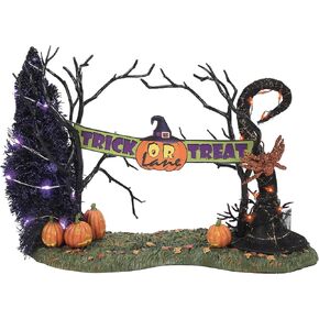 Department 56 Snow Village Accessories Halloween Trick or Treat Lane Entrance Gate Figurine, 7.5 Inch, Multicolor