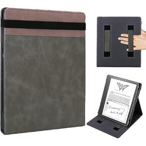 WALNEW Flip Case for 10.2-inch Kindle Scribe 2022 Released, Two Hand Straps and Vertical Multi-Viewing Stand Cover with Auto Wake/Sleep for 10.2" Amazon Kindle Scribe E-Reader (Gray)