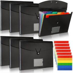 Glenmal 10 Pcs 7 Pocket File Folders File Organizer Expanding File Folder with Labels Plastic Expandable File Folder Pocket Folder A4 Letter Size Paper Organizer Folder for Office (Black)