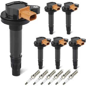 Set of 6 Ignition Coils Pack 6 Iridum Spark Plugs Compatible with Ford Expedition Explorer F-150 Flex Taurus Transit-150 250 350 HD, Lincoln MKS MKT Navigator Replace UF646 BL3Z12029A BL3Z12029B