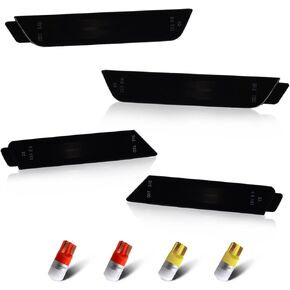 HERCOO Front Rear Smoked Side Marker Lights Lens Bumper Cover with LED Bulb Red Amber Light Lamps Compatible with Chevy Camaro 2010-2015