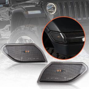 LED Side Marker Light for Jeep Wrangler JL & Gladiator JT 2018 2019 2020 2021 2022 2023, Smoke Lens Amber Fender Flares Light Accessories Plug & Play
