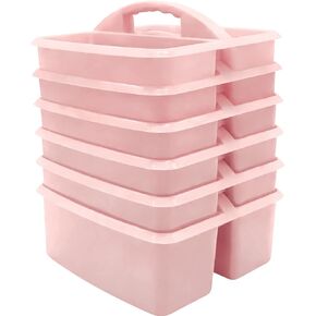 Teacher Created Resources Light Pink Portable Plastic Storage Caddy 6-Pack for Classrooms, Kids Room, and Office Organization, 3 Compartments