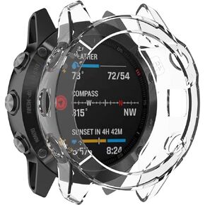 Case Compatible with Garmin Fenix 6 Smartwatch Clear TPU Shockproof Anti-Scratch Case Cover Case Skin Full Around Protection Cover Flexible Anti-Scratch Bumper for Fenix 6 Smartwatch (Black+Clear)