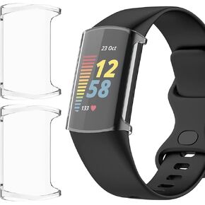 for Fitbit Charge 6/5 Screen Protector Case, 2-Pack Soft TPU Rugged Face Cover with Full Around Protective Plated Shell for Charge 6/5 Smartwatch