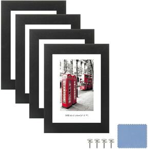 4x6 Picture Frames with Turning Clip on the Back, Set of 4 Wooden Picture Frames with High Definition Plexiglass, 4x6 Barn Wood Frames for Wall and Tabletop Display, Sturdy Barn Wood Picture Frames