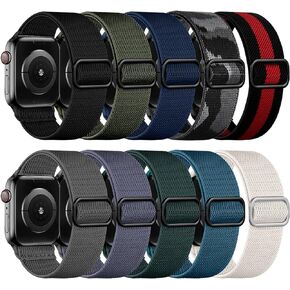 10 Pack Stretchy Nylon Bands Compatible with Apple Watch 49mm 45mm 44mm 42mm 41mm 40mm 38mm for Men Women, Adjustable Soft Elastic Straps for iWatch Ultra 2/Ultra Series 9/8/7/6/5/4/3/2/1/SE