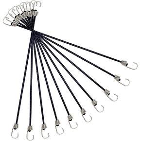 10 Pack Mini Bungee Cords with Hooks, 9 Inch Rubber Stretchy Bungee Cords with Carabiner Hooks for Camping, Tools, Tarps (Black)
